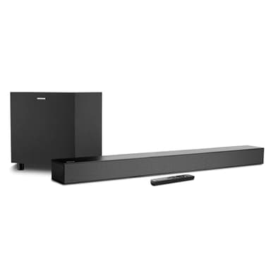 MEDION S61022 Barre de son Dolby Atmos 3.1 avec caisson de basses sans fil (pour appareils TV, Bluetooth 5.3, HDMI eARC CEC, entrée optique, AUX, caisson de basses 3 x 20 W + 60 W (RMS), télécommande)