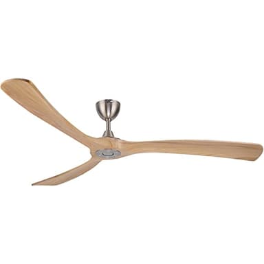 Ovlaim Ventilateur de plafond avec ailes en bois sans éclairage, télécommande (6 vitesses) - Étanche IP44 - Moteur CC à faible consommation d'énergie - Super silencieux, 183 cm - Naturel et argenté