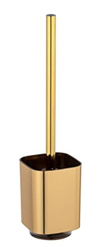 WENKO Ensemble WC Auron Gold, porte-brosse haut de gamme en matière plastique de qualité supérieure avec surface brillante changeante au fini or, brosse WC hygiénique, 9 x 38,5 x 9 cm