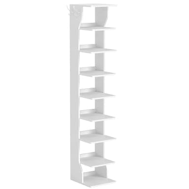 VASAGLE Étagère à Chaussures Fine, Meuble de Rangement sur Pieds 9 Niveaux, Gain de Place, pour Entrée, Coin, Rangement Chaussures, Blanc LBS210WB01