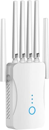 Repeteur WiFi Puissant avec 6 Antennes, Amplificateur WiFi, Répéteur WiFi Compatible avec 64 Appareils, Modes (Répéteur, AP), Couverture jusqu'à 3200 pi², pour la Maison et Le Bureau