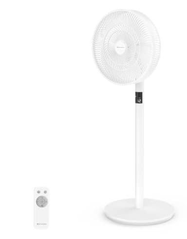 MYCARBON Ventilateur Sur Pied Silencieux avec Télécommande 20dB Moteur DC 2200m³/h 12 Vitesses 12h Timer Oscillation LED Écran Hauteur Réglable 102cm/74cm/48cm Ventilateur de Table pour Chambre