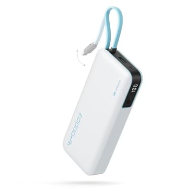 CUKTECH 45W Batterie Externe 20000mAh Power Bank, Batterie Externe Charge Rapide avec Cable Intégré USB C, Batterie Portable pour iPhone 17/16/15/14/13, Samsung, Xiaomi, iPad, MacBook, Switch