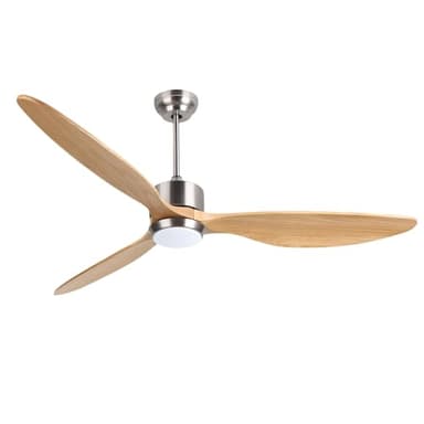 Ovlaim 165CM Ventilateur de plafond intelligent en bois massif à 3 pales avec lumière et télécommande,moteur DC silencieux à 6 vitesses pour sal