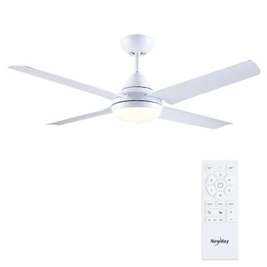 Newday 122CM Ventilateur de Plafond Blanc avec Lumiere et Télécommande, Lustre Ventilateur Modernes avec 4 Pale Réversible, Moteur Silencieux, Dimmer sans pas, Mode 7 Vitesse, Temporisateur pour salon