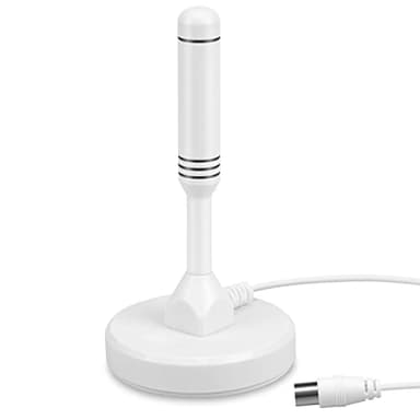August DTA240 - Antenne TV Intérieur Puissante TNT HD Portable avec Base Aimantée pour réception améliorée sur Télévision Décodeur TNT Radio Dab - 2m de câble - Blanche