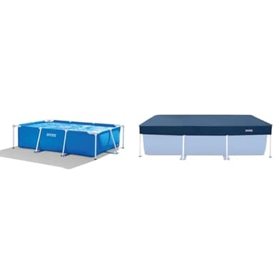 Intex Piscine Metal Frame Junior rectangulaire Tubulaire (l) 2,60 x (l) 1,60 x (h) 0,65m & 28036 - Bâche de Protection pour Piscine rectangulaire 2,60 X 1,60m