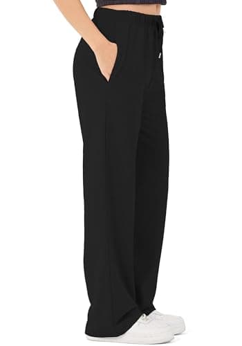 ROSS CAMP Pantalon de Jogging pour Femmes - Pantalon de Sport en Coton Long, Pantalons de Jogging Confortables Course, Sweatpants Jambe Large avec Ceinture élastique Pantalon de Yoga (Noir L)