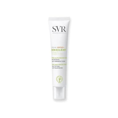 SVR - Sebiaclear Crème SPF50+ - Protection solaire anti-imperfections – Pour peaux mixtes à grasses, sensibles ou à tendance acnéique – Niacinamide 4%, Gluconolactone, Filtres UVA/UVB – 40 ml