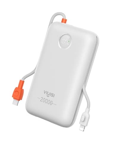 VIYISI Batterie Externe 30W Ultra Rapide Charge 20000 mAh,Power Bank USB C avec Câble Intégrés,Batterie Portable Compacte Compatible avec iPhone 15 14 13 12 11 Samsung S24 S23 S22 Fold 5(Blanc)