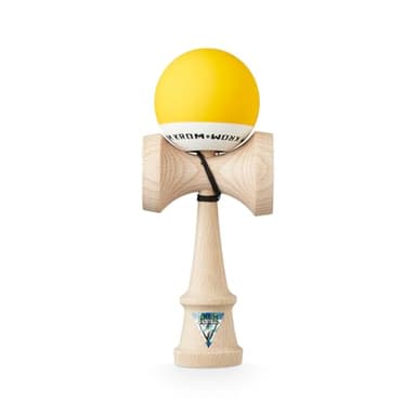 KROM - Kendama Pro Pop Jaune - Bilboquet Japonais - Jouet en Bois pour Adulte et Enfant - Pack : Ficelle de Rechange + Stickers offerts