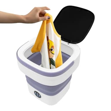 Xigner Mini lave-linge pliable 12L, lave-linge portable de camping avec essoreuse, panier de vidange, petite machine à laver pour sous-vêtements, vêtements de bébé, voyages, camping-car (Lina)