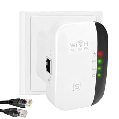 Répéteur WiFi Puissant Amplificateur 2.4 GHz-300 Mbps, WiFi Extender Couvre Jusqu'à 75m² Repetiteur WiFi Range Booster avec Port Ethernet LAN, WiFi Extender Booster, WPA2, WPS, Mode Repeater/AP