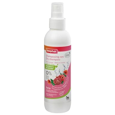 BEAPHAR – Spray Shampoing Sec labellisé ECOCERT pour Chien et Chat – Contient de l'Aloe Vera, de l'huile de Bourrache et de la Menthe Bio – pH Neutre – sans parabène/Silicone/Colorant/Alcool – 200 ML