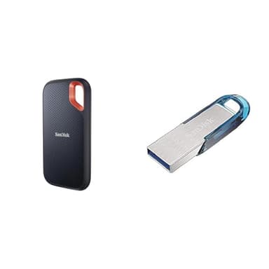 SanDisk Extreme SSD Portable 1 to et clé USB 3.0 Ultra Flair 64 Go (Logiciel Rescue Pro, Protection par Mot de Passe, Corps métallique Robuste et Fin, Vitesse de Transfert de 150 Mo/s) Bleu