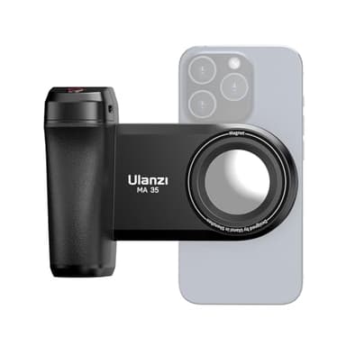 Ulanzi MA35 Poignée magnétique pour smartphone – Poignée d'appareil photo – Pour smartphones de 5 à 9,5 cm de large – Avec télécommande Bluetooth et miroir – Noir