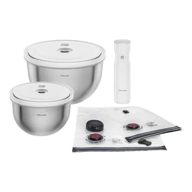 ZWILLING - Set de démarrage sous vide Fresh & Save BOWLS 9 pièces, bols en acier inoxydable M-18 cm, L-24 cm, sacs, pompe