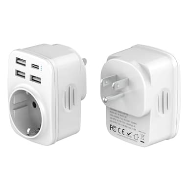 Hoppac Adaptateur Prise Americaine,5 en 1 Prise Americaine Adaptateur Francais,3 USB A(5V 2,4A) Et 1 USB C(5V 3A) Adaptateur Prise USA,pour éTats-Unis,Au Canada,Au Mexique,en ThaïLande,Type B