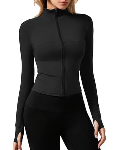 JTSONN Veste de Sport Femmes Ajustée Course Manches Longues Légère Respirante Veste de Gym Avec Passe-pouce Fermetures éclair Vestes Haut Yoga Course Fitness