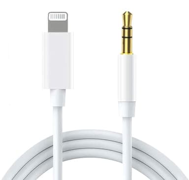 Cordon auxiliaire pour iPhone, [certifié Apple MFi] Câble Lightning vers auxiliaire compatible avec iPhone 14 13 12 11 XS XR X 8 7 vers haut-parleur stéréo de voiture, casque, blanc