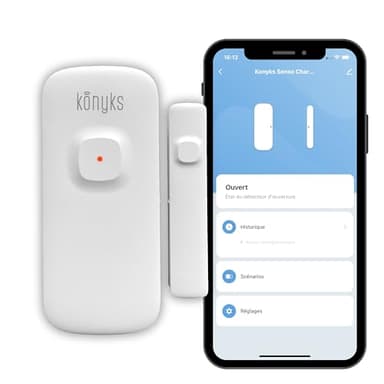 Konyks Senso Charge 2 Détecteur d'ouverture Wi-FI - Batterie Rechargeable, autonomie jusqu'a 1 an, Notifications sur Smartphone, automatisations faciles, Compatible Alexa & Google Home
