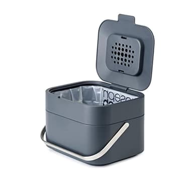 Joseph Joseph Stack 4- Poubelle pour les déchets alimentaires avec couvercle et Filtre Anti-Odeurs, Bac à compost de cuisine avec poignée - Graphite, 4 L