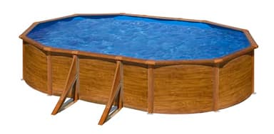 Gre KIT500W Pacific - Piscine Hors-Sol en Acier, Piscine Ovale avec Structure en Acier Imitation Bois. Piscines Hors-Sol pour Jardin, 500x300x120 cm