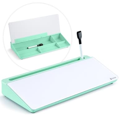 Varhomax Tableau blanc de bureau en verre avec rangement, tableau blanc effaçable à sec, liste de choses à faire, support de clavier pour la maison, le bureau et les fournitures scolaires (vert)