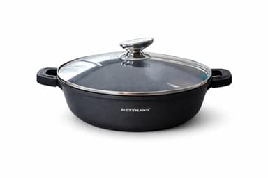 METTMANN PROFESSIONNEL - Sautoir/Sauteuse 28 cm -Fonte d'Aluminium - Revêtement Céramique Type Pierre - Couvercle en Verre - Tous Feux dont Induction - Sans PFOA (28cm)