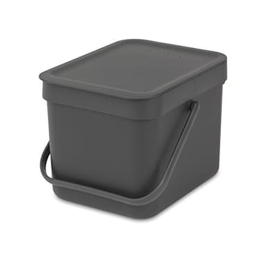 Brabantia Sort & Go 6L - Composteur Cuisine - Poignée de Transport - Petite Poubelle Compost de Table, Comptoir ou Sous la Cuisine - Gris - 20 x 25 x 18 cm