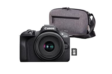 Canon EOS R100 Plus Objectif RF-S 18-45 mm F4.5-6.3 is STM Plus Sacoche pour Appareil Photo Plus Carte SD 64 Go (Appareil Photo numérique sans Miroir, caméra vidéo 4k, 24,1 mégapixels