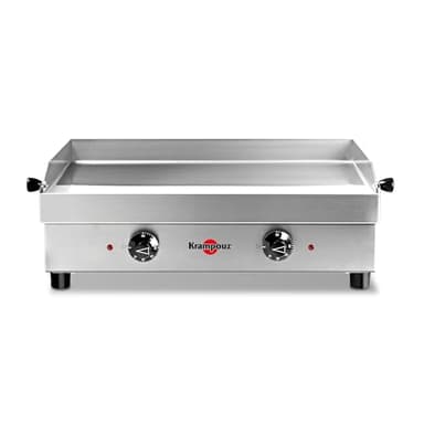 KRAMPOUZ Plancha Électrique SAMBA - Plaque de Cuisson en Inox 54 x 33 cm - 2500 Watts - 2 Zones de Cuisson - 2 Thermostats jusqu'à 300 °C - Nettoyage Facile - Fabriquée en France - Réf PFSB2AA-KR