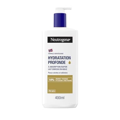 Neutrogena – Lait corps Formule Norvégienne Hydratation Profonde (flacon-pompe de 400 ml) – Lait à absorption rapide pour peaux sèches et abîmées – Lait hydratant enrichi en huile