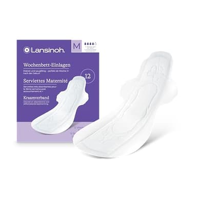 Lansinoh I Lot de 12 serviettes de maternité - Super absorbantes - à partir de la 2ème semaine après la naissance - Saignement Post-Partum - Jour & Nuit - Anti-Fuite & Respirantes - Peau sensible