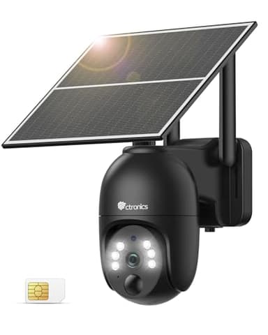 Ctronics 2K 4G LTE Camera Surveillance Solaire Extérieure sans Fil, PTZ Caméra IP Carte SIM avec Batterie 10400mAh, Vision Nocturne Couleur, PIR Détection, Audio Bidirectionnel, Cloud, IP66 (Noir)