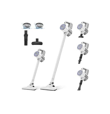 VersLife Aspirateur Balai sans Fil, Aspirateur sans Fil 30Kpa avec 30 Min d'Autonomie, 4 en 1 Aspirateur Balai sans Sac pour Les Poils d’Animaux, Tapis, Sols (Blanc)