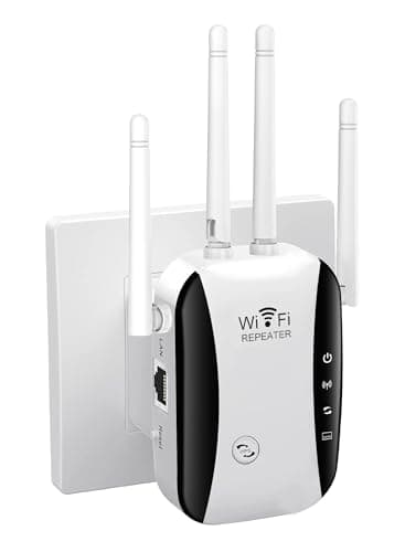 Répéteur WiFi Puissant 300Mbps, 2.4GHz Amplificateur WiFi avec WPS,Répéteur WiFi 4 Antennes, 1 Ports LAN, Compatible avec Toutes Les Box Internet, Jusqu'à 300m²| 20 appareils