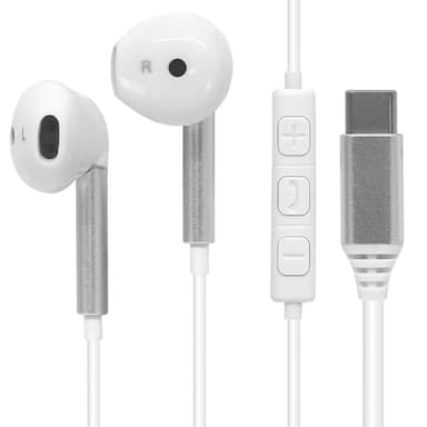 Waytex Écouteurs Filaire USB-C Intra-Auriculaires Universels – Compatible Toutes Marques Mobiles, Tablettes et PC – Réduction de Bruit, Commandes Volume & Micro, Main Libre - Câble 1,2 m – Blancs