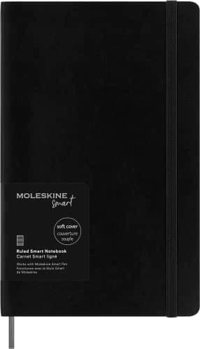 Moleskine Smart Notebook, Système d'écriture intelligent, Carnet de notes intelligent avec couverture souple, pages lignées et fermeture élastique, grand format 13 x 21, couleur noire
