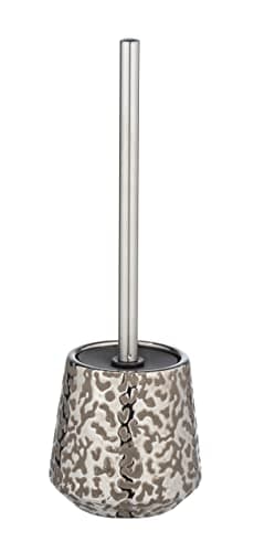 WENKO Ensemble WC Burgos en céramique haut de gamme avec jeu de motifs brillant, porte-brosse WC extravagant avec brosse WC, tête de brosse remplaçable de Ø 7,5 cm, gris-marron/platine, Ø 12 x 33,5 cm