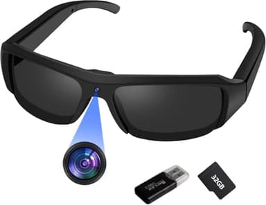 Lunettes de Soleil Sport Mini Caméra HD 1080P Lunettes Mini Caméra d'Action, 32GB Lunettes de Soleil Sport Caméra d'Action pour la Randonnée, l'équitation l'Enregistrement d'Activités en Plein Air