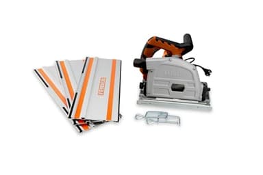 FEIDER Scie Plongeante 1400 W 165 mm, 6 Vitesses, Lame 48 Dents, Rails Aluminium 50 cm, Poignée Soft Grip, Profondeur de Coupe Max 54 mm, Démarrage Progressif - FS1612-1