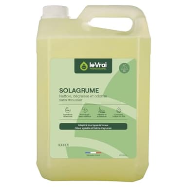 LE VRAI PROFESSIONNEL - Nettoyant Sol Multi Surface - Non Moussant - Produits Menagers Maison - Compatible Robot Balai - Parfum Agrumes - Fabrication Française - Bidon 5L - SOLAGRUME