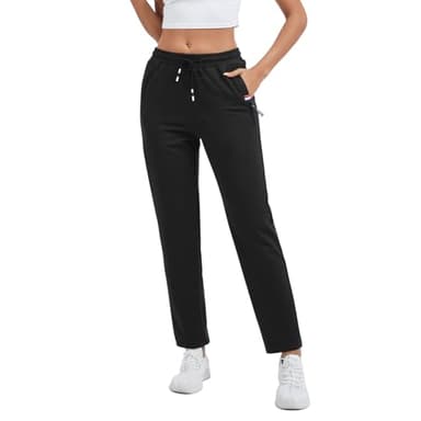 Pantalons de Sport Femme Jogging Coton Elastique Pantalon de Survêtement pour Fitness Sport Yoga Training Running, Sweatpants Ladies Joggers avec 2 Poches Zippées (Noir, M)
