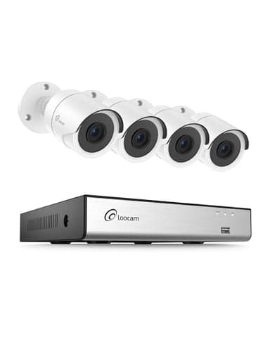 Loocam Kit Caméra de Surveillance - 8CH 1080P DVR 5MP H.265+ et 4 Caméras de Sécurité 2MP (Intérieures/Extérieures), avec Détection AI Humaine et de Véhicules, Vision Nocturne