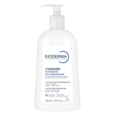 BIODERMA Atoderm Intensive gel moussant - Nettoie, purifie, aide à apaiser les démangeaisons - Base nettoyante surgrasse - Prescrit par des dermatologues - Pour toute la famille - Flacon pompe 500 ml