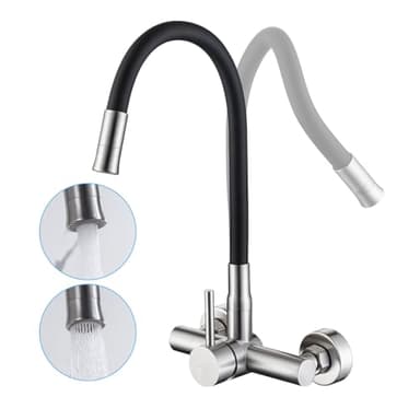Robinet de Cuisine Mural LakeBayMZC Acier inoxydable avec 2 types de jet d'eau,robinet de cuisine avec bec flexible