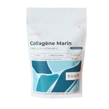 Collagène Marin Hydrolysé Naticol® type 1, 2 & 3 + Vitamine C en Poudre - CUURE - Peptides Brevetés - Dosage Optimal 6g par Portion - [210g] - Peau & Articulations - Fabriqué en France