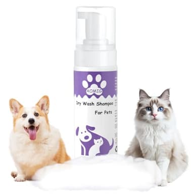 Aomig Shampooing à Sec pour Chat Chien, 150ml Shampoing sans Rinçage et sans Eau, Nettoyage en Profondeur et Rafraîchit Le Poil, Pelage Brillant et Soyeux, 100% Naturel, pour Pellicules, Gras, Odeurs