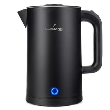 LEHMANN Bouilloire Électrique - 1,7 L - 2200W - Ebullition Rapide - Base à 360° - Double Paroi - Intérieur inox - Arrêt Automatique et protection contre la surchauffe - sans BPA - Noir